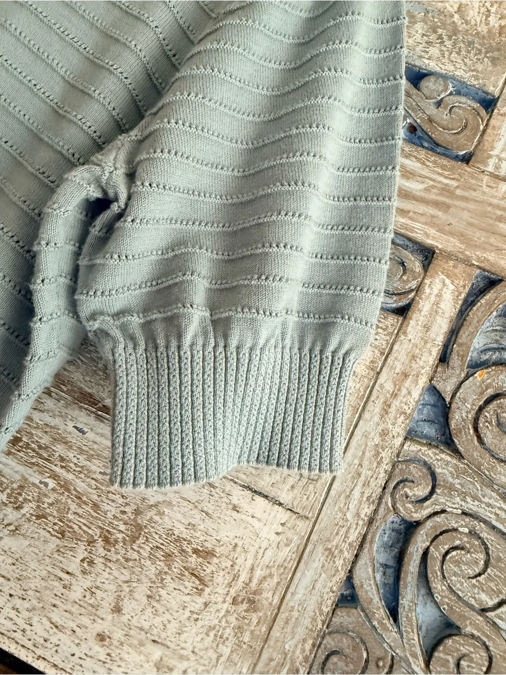 Frye Pale Blue Eyelet Knit Short Sleeve Pullover